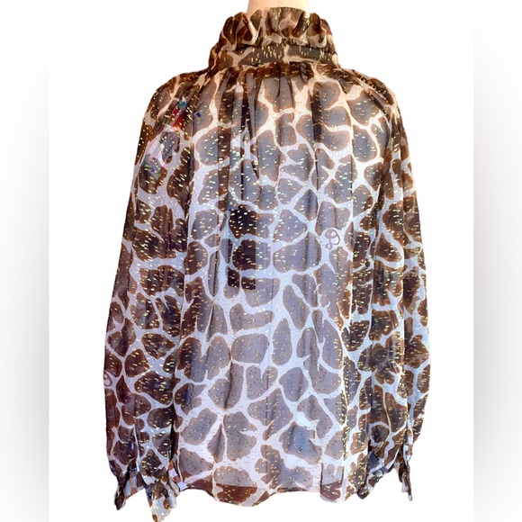 DUNDAS SILK $1690 GIRAFFE ANIMAL PRINT METALLIC TASSEL BLOUSE TOP NEW TAGS ITALY - Picture 8 of 10